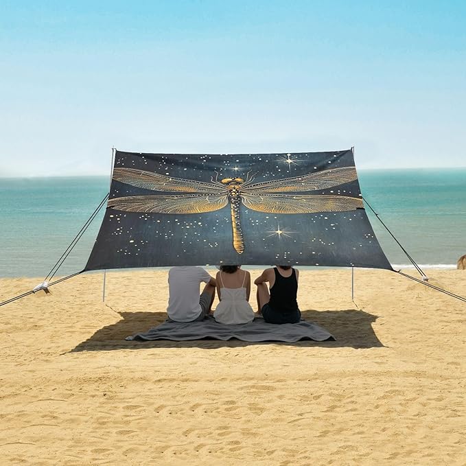 ALAZA Dragonfly Starry Beach Tent Sun Shelter Portable Canopy Sunshade for Outdoor Camping Picnics Backyard Fun 10x9 ft