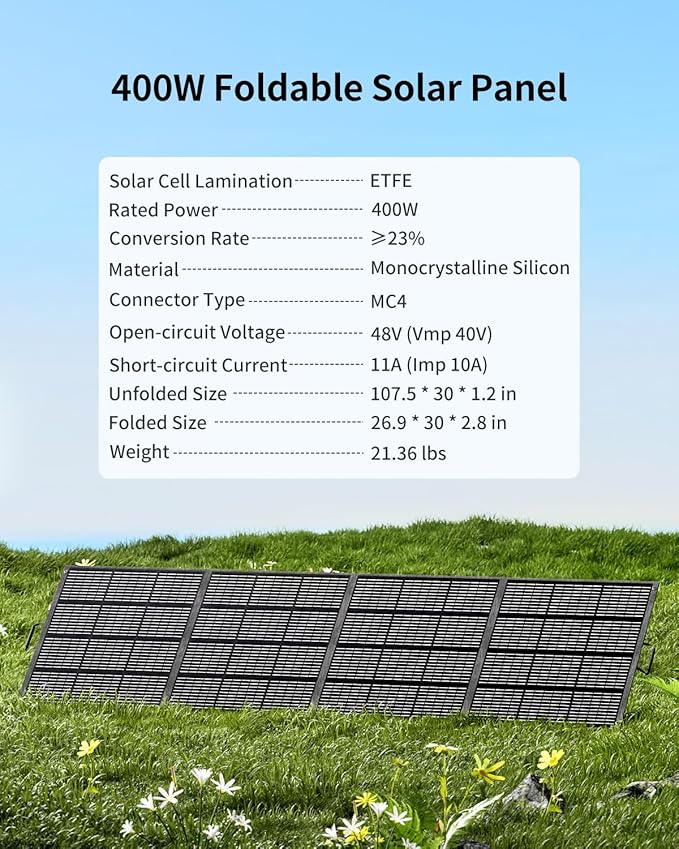 400W Portable Solar Panel with Adjustable Kickstand Foldable &amp Durable 23.5% High Efficiency Waterproof IP68 for Power Station Off Grid Outdoor Adventures Camping RV Road Trip (400W Solar Panel