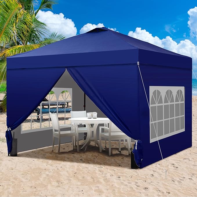 GDY 12x12 Pop Up Canopy Tent with 4 Sidewalls Easy Set up with One Push Lift Gazebo with Wheel Bag and4 SandbagsCarpas for Events PartiesCamping Navy Blue.