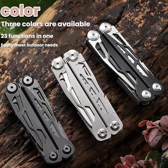 Multi Tool 23-in-1 Full-Size Camping Essentials Hunting &amp Tactical Knives &amp Tools With Safety Locking Outdoor Gear Mens Gifts Ideas Gifts for Hunters Men who have Everything (Silver）