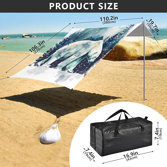 ALAZA Snow Winter Forest Polar Bear Beach Tent Sun Shelter Portable Canopy Sunshade for Outdoor Camping Picnics Backyard Fun 10x9 ft