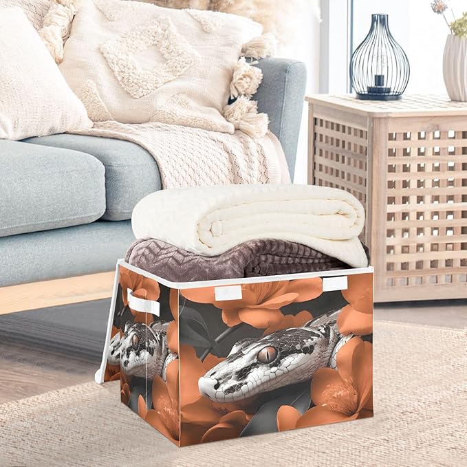 Storage Cube with Lid Snake with Floral Print 16.5×12.6×11.8 IN Collapsible Large Capacity Foldable Storage Basket Bin Organizer