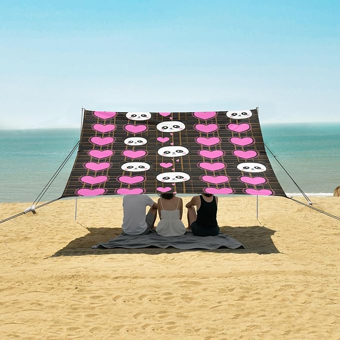 Beach Canopy with Windproof Ropes &amp Sandbags Beach Tent Sun Shade Sun Shelter for Camping Trips Fishing Backyard Fun or Picnics Panda