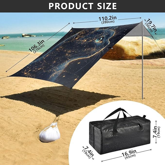 ALAZA Cat Constellation Beach Tent Sun Shelter Portable Canopy Sunshade for Outdoor Camping Picnics Backyard Fun 10x9 ft
