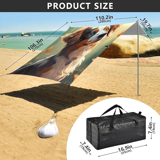 ALAZA Dog with Yellow Butterfly Beach Tent Sun Shelter Portable Canopy Sunshade for Outdoor Camping Picnics Backyard Fun 10x9 ft