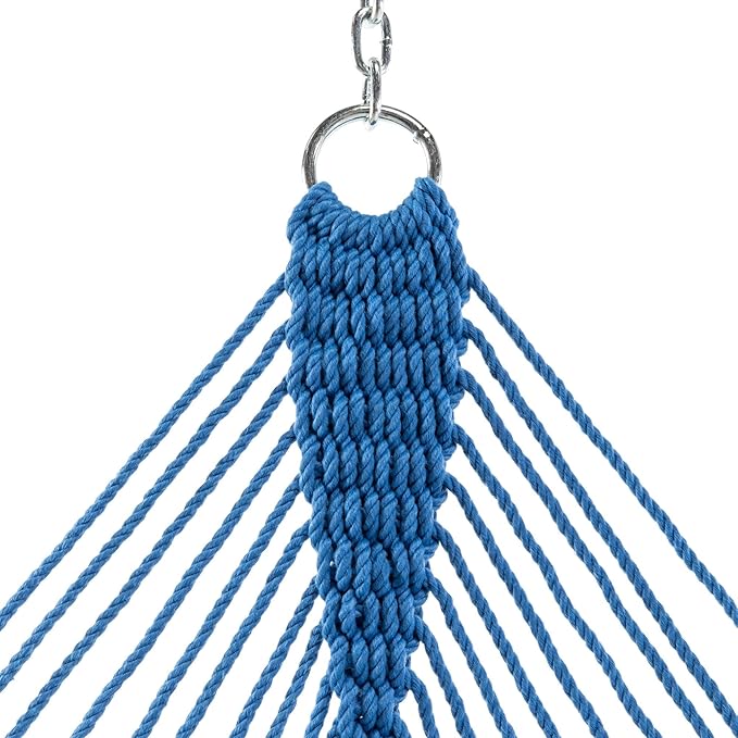 Hatteras Hammocks DC-15CB Executive Coastal Blue Duracord Rope Hammock with Free Extension Chains &amp Tree Hooks Handcrafted in The USA Accommodates 2 People 450 LB Weight Capacity 13 ft. x 65 i