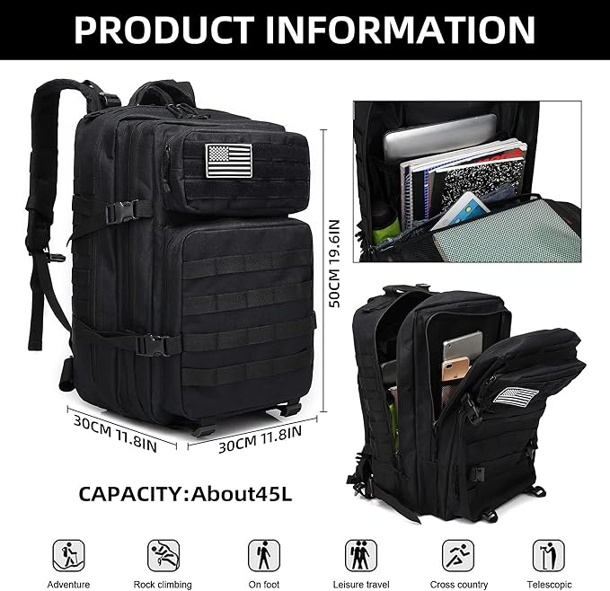 Lovelinks21 Hiking Daypacks Assault Backpack Waterproof Motorcycle Backpack Bug Out Pack Rucksack for Outdoor Hiking
