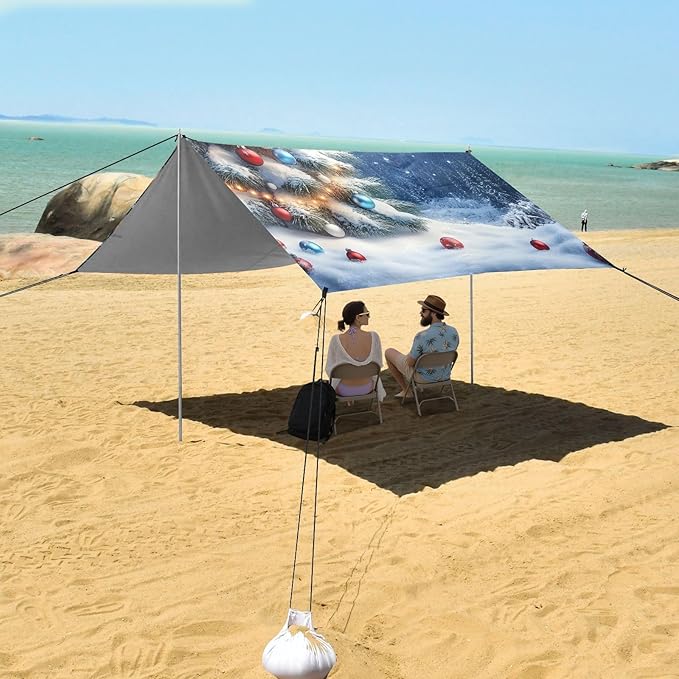 ALAZA Christmas Tree Christmas Ball Beach Tent Sun Shelter Portable Canopy Sunshade for Outdoor Camping Picnics Backyard Fun 10x9 ft