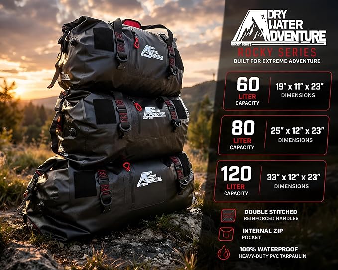 Waterproof Duffel Bag 120L - Marine Grade Dry Bag with Tie Down Straps for Motorcycle Touring Boating Camping | Roll Top Seal
