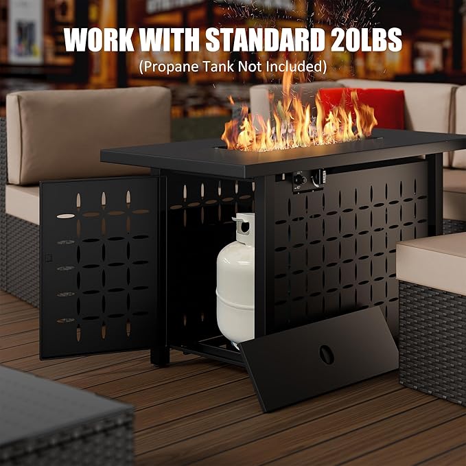 Vongrasig 43 Gas Fire Pit for Outside 50000 BTU Outdoor Propane Fire Pit Table with Lid &amp Lava Rock Steel Rectangular Fire Table for Patio Backyard Deck Garden Black