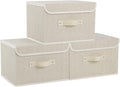 Fabric Storage Bins Cube Organizers with Flip-Top Lid and HandlesStorage Boxes for Organizing HomeOfficeand ClosetGrey and Beige3 Pack 13 X 9.1 X 7.9 in