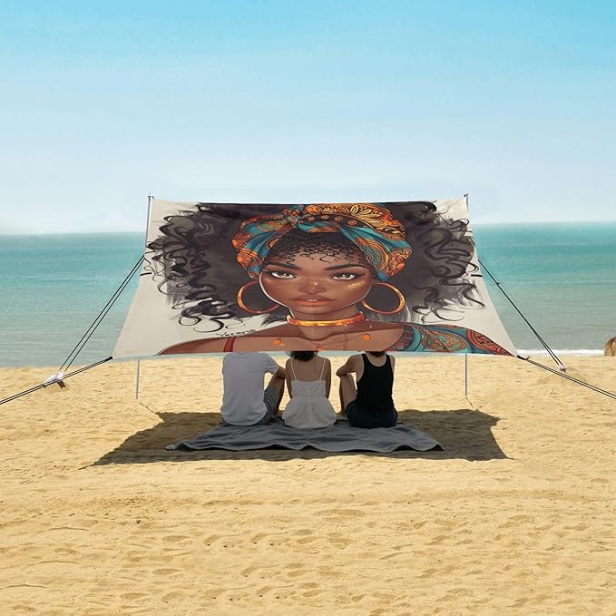 ALAZA Beautiful African Female Beach Tent Sun Shelter Portable Canopy Sunshade for Outdoor Camping Picnics Backyard Fun 10x9 ft