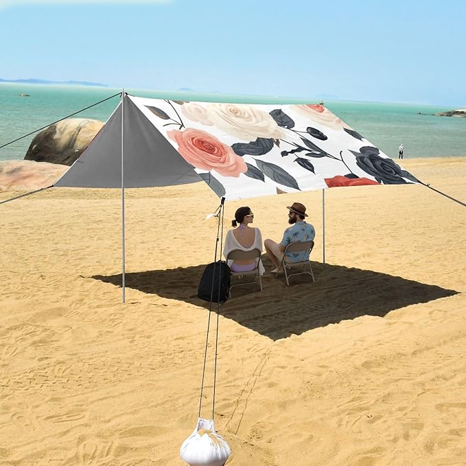 ALAZA Spring Roses Flower Beach Tent Sun Shelter Portable Canopy Sunshade for Outdoor Camping Picnics Backyard Fun 10x9 ft