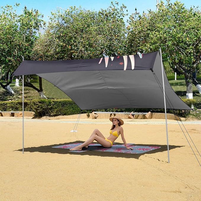 ALAZA Gradient Peace Dove Beach Tent Sun Shelter UPF50+ Protection Beach Shade Canopy w/ 4 Sandbags for Outdoor Camping Fishing Backyard Fun Picnic 10x9 ft