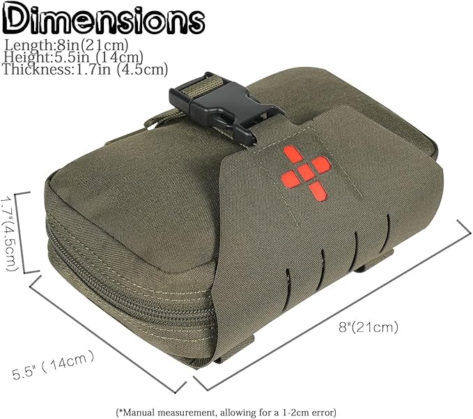 Ifak Pouch-Rapid Deployment Tactical MOLLE Trauma Kit Pouches Quick Release Tear-Off Medical First Aid Kit Organiser with Red Immediate Identify for Emergency Surviva.