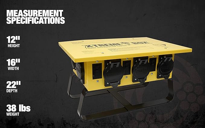 Southwire Temporary Power X-Treme Box - 50A 125/250V Portable Power Distribution with 6 5-20 U-Ground/Straight Blade Receptacles - Rugged Steel Construction