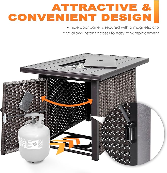 Nuu Garden 43 Propane Fire Pit Table 50000 BTU CSA Certified Outdoor Gas Fire Pit with Aluminum Tabletop Removable Lid 7 lbs Glass Rocks &amp Waterproof Oxford Cover Brown