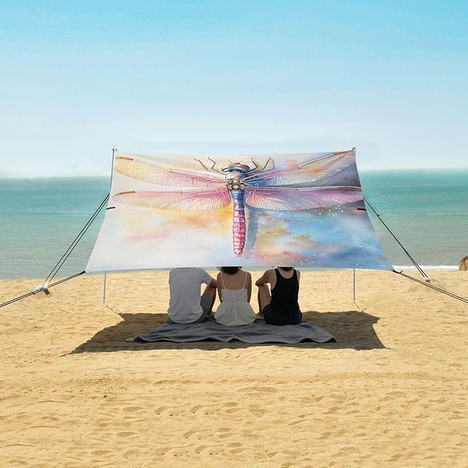 ALAZA Watercolor Dragonfly Colorful Beach Tent Sun Shelter Portable Canopy Sunshade for Outdoor Camping Picnics Backyard Fun 10x9 ft