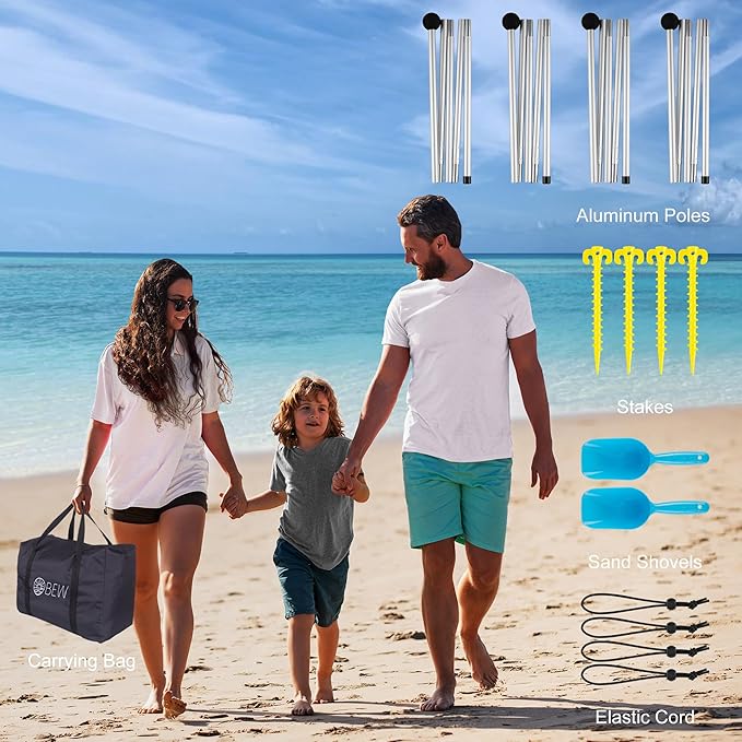 Beach Tent UPF 50+ Beach Canopy Sun Shade Portable 10×10 FT Large Pop-Up Beach Tent Sun Shelter with Sand Anchors Ground Pegs Easy Setup for Beach Camping Park and Backyard Fun - Sunflower
