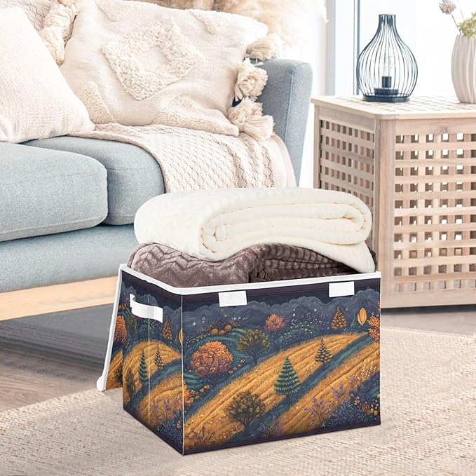 Storage Cube with Lid Art Wild Landscape Print 16.5×12.6×11.8 IN Collapsible Large Capacity Foldable Storage Basket Bin Organizer