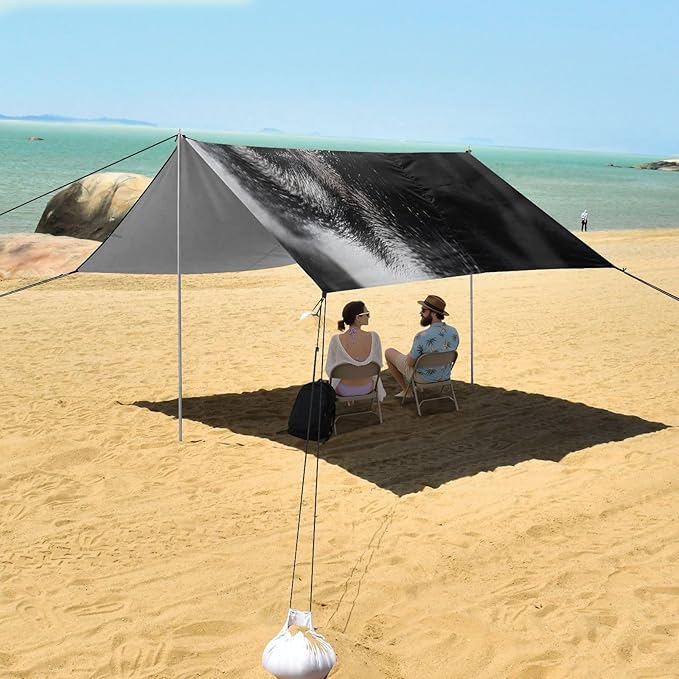 Wild Wolf Portrait Beach Tent Sun Shelter Set UPF50+ UV Protection 10.5 x 9.19 FT Camping Shade Canopy with Sandbags Sand Anchors Carrying Bag and Others