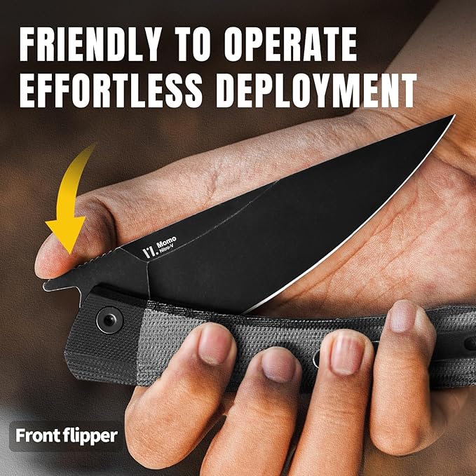 Kizer Momo Pocket Folding Knife 4.11” Nitro V Blade EDC Pocket Knife with G10+Micarta Handle Front Flipper Camping Folding knife for Men Women Sharp Hunting Survival Hiking Knives V4663A1