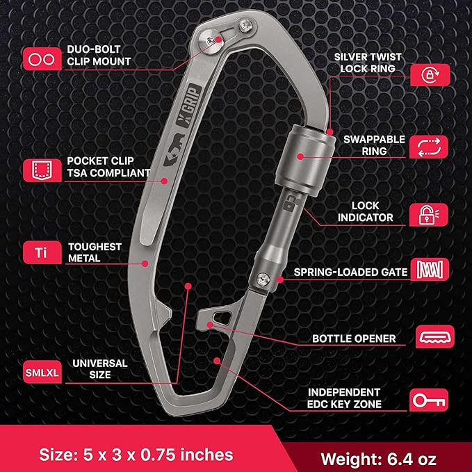 GPCA Carabiner Multitool - Carabiner Heavy Duty Key Clip for Keys Bottle Opener Screwdriver Box Cutter Ruler Keychain Clip Keychain Organizer EDC Gear for Camping &amp Hiking - Gifts for Men