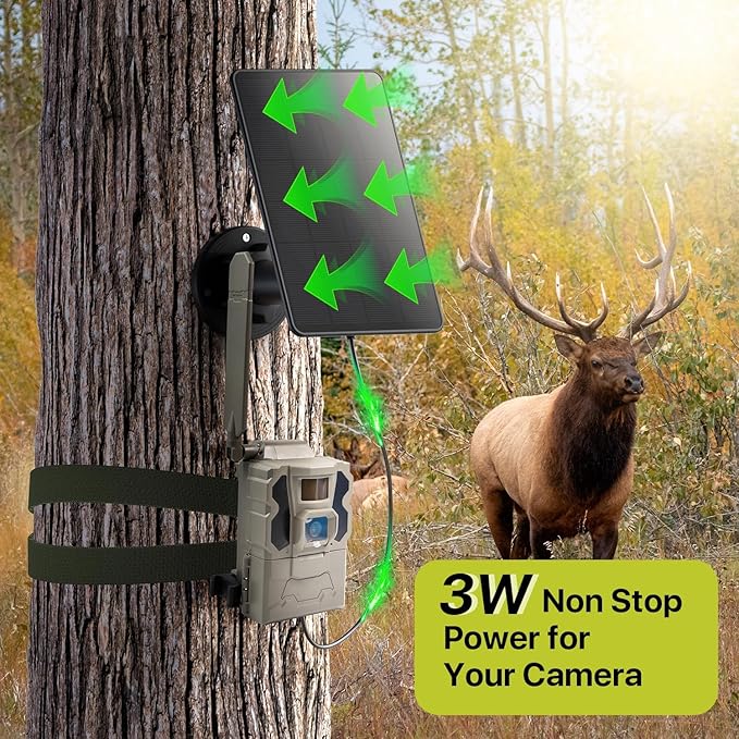 LIYVZ Trail Camera Solar Panel with Bulit-in 5000mAh Battery 2 Pack 3W Solar Panel for Trail Camera IP66 Waterproof Multi Interfaces with USB-C &amp DC 6V/9V/12V Output 360° Adjustable