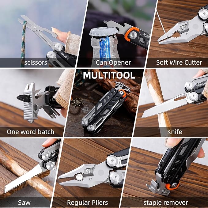 HANSHI Multitool Pliers 22-in-1 YG10 Tungsten Steel Multi Tool with ScissorsReplaceable Wire Cutters Flint Window Breaker Back ClipIdeal for Camping Survival and Gift(Black)