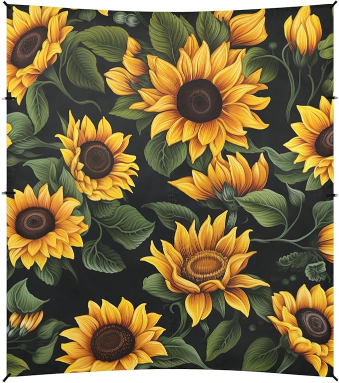 ALAZA Sunflowers on A Black Beach Tent Sun Shelter Portable Canopy Sunshade for Outdoor Camping Picnics Backyard Fun 10x9 ft