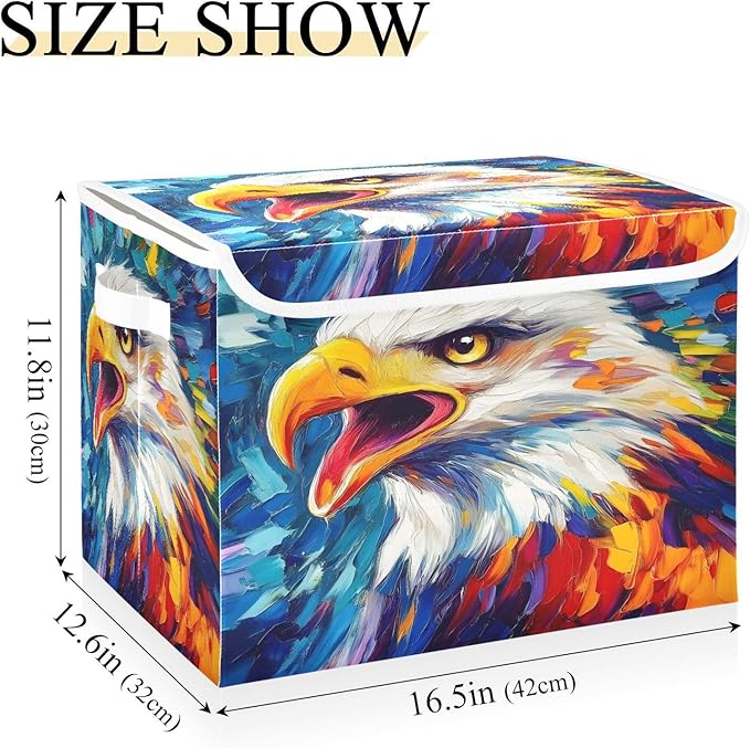 MNSRUU Containers Baskets with Lids Eagle Retro Fabric Foldable Storage Bins Organizer with Lid Collapsible Storage Boxes for Home Bedroom Closet Office