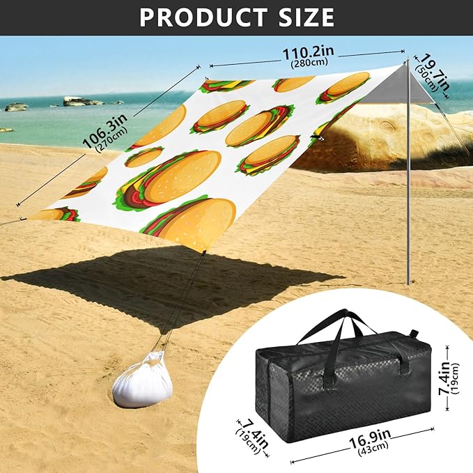 Beach Canopy with Windproof Ropes &amp Sandbags Beach Tent Sun Shade Sun Shelter for Camping Trips Fishing Backyard Fun or Picnics Hamburgers