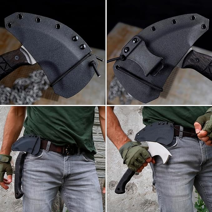 AncientSmithy Compact Tactical Tomahawk 11 Full Tang Camping Axe with Sheath Small Survival Hatchet Bushcraft Tomahawks for Outdoor with Spike