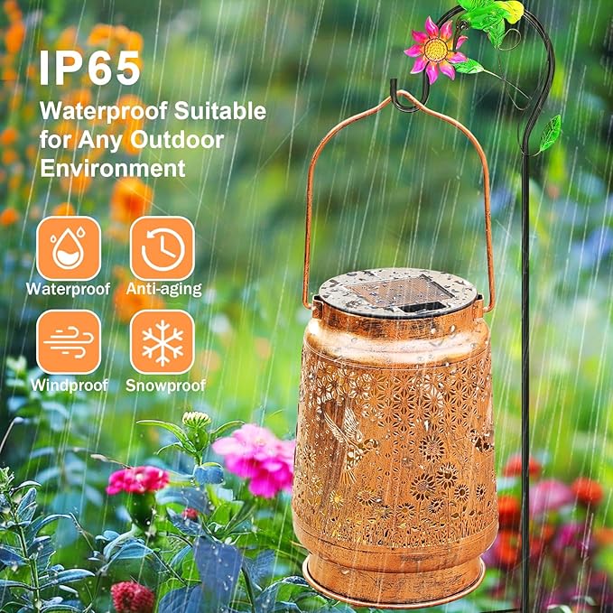 Hummingbird Sunflower Solar Lanterns Outdoor with Shepherd Hook Birthday Gift Mothers Day Gift for Women Mom Grandma Wife Daughter Waterproof Hanging Lights Decor for Yard Garden Patio Porch Lawn