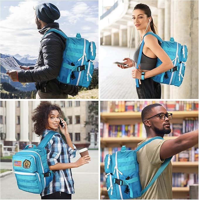 9L Mini Tactical Backpack Small Military Gym Bag Tiny Tackle Backpack for Men Women Molle Travel Daypack Camping Backpack with Patch(Turquoise)