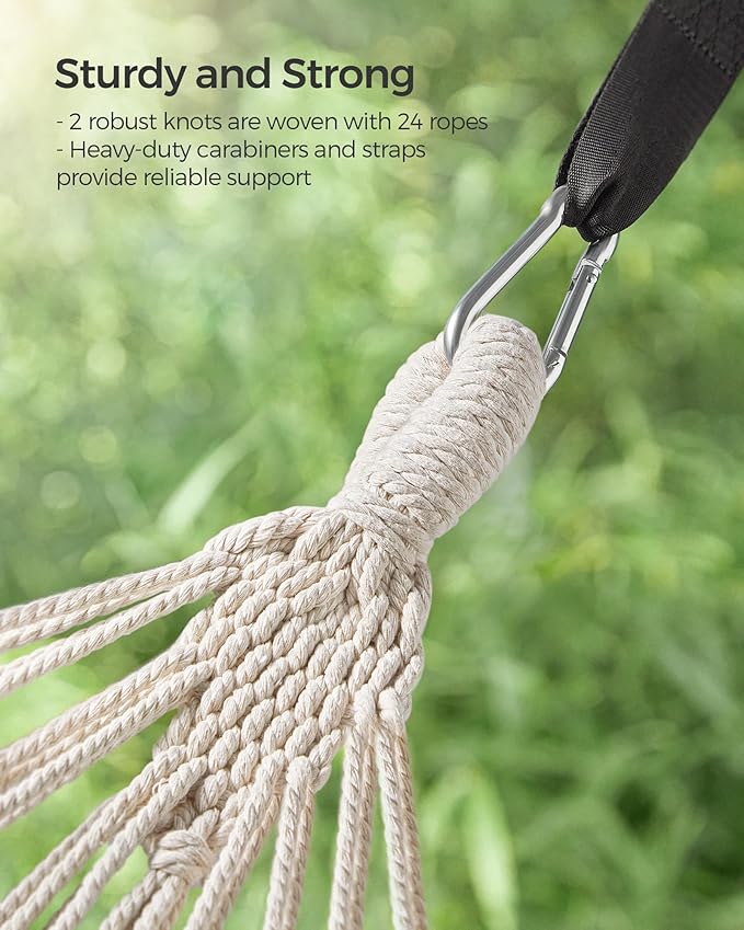 SONGMICS Double Hammock 98.4 x 59.1 Inches 660 lb Load Capacity with Compression Bag Mounting Straps Carabiners for Terrace Balcony Garden Outdoor Camping Gray UGDC15GY