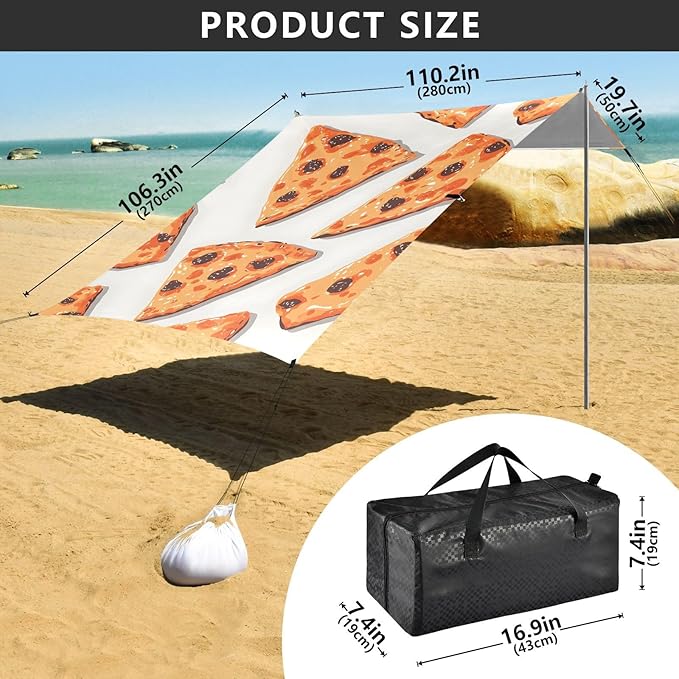 ALAZA Pattern Tile Pizza Tile Pattern Beach Tent Sun Shelter Portable Canopy Sunshade for Outdoor Camping Picnics Backyard Fun 10x9 ft