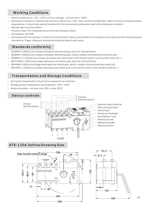 4PRO ATS-125A-4P-iRC Automatic Transfer Changeover Switch 125A 120/208V 50Hz 60Hz 1-3 Phase