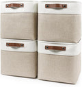 Collapsible Fabric Storage Cubes 11x11 Cube Storage Bins 4 Pack Closet Baskets Box with Handles for Organizing Shelf Toys Clothes Home Office Nursery (Beige&ampWhite)