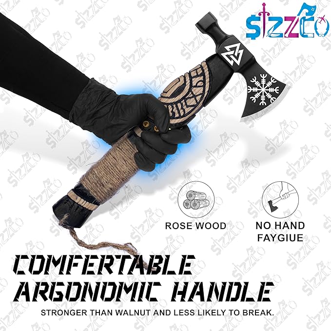 Custom Gift Forged Carbon Steel Viking Style Axe Bearded Axe with Rose Wood Shaft Tomahawk - Real Hatchet LARP Axe Best Gift for Anniversary Christmas Birthday Premium Leather Sheath