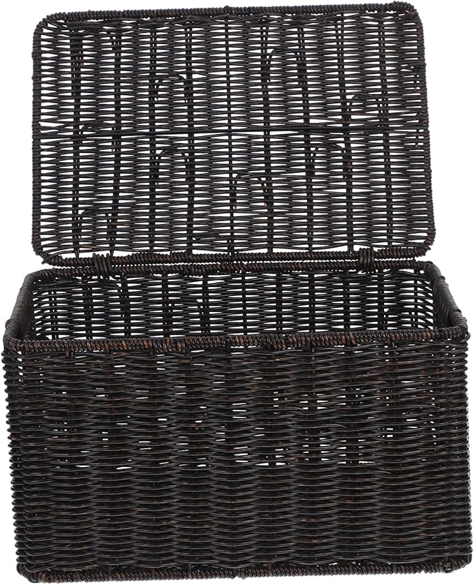 OUNONA Large-capacity Imitation Rattan Storage Box with Lid Versatile Decorative Organizer for Clothes Toys and Sundries Sturdy and Stylish Basket for Home and Closet Storage