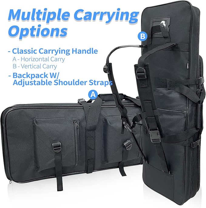 Sutekus Tactical Double Rifle Case Gun Case Padded Rifle Storage Backpack Integrated Pistol and Magazine Storage (3 Sizes 2 color)