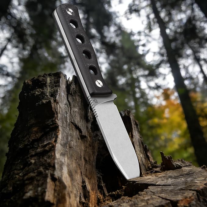 QSP Canary Fixed Blade Knife 4.25 DC53 Stonewash Blade Hunting Knives with Kydex Sheath Black Micarta Handle EDC Knife for Camping Outdoor Hiking Survival