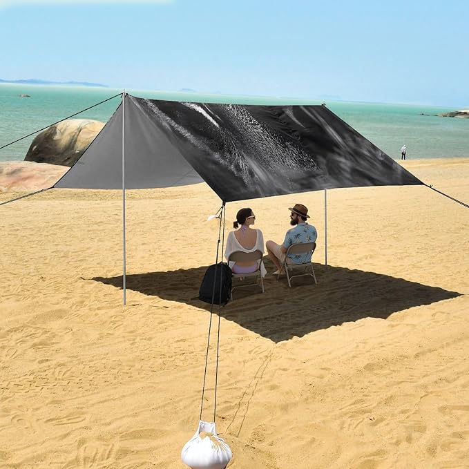 Hunting Tiger Eyes Beach Tent Sun Shelter Set UPF50+ UV Protection 10.5 x 9.19 FT Camping Shade Canopy with Sandbags Sand Anchors Carrying Bag and Others