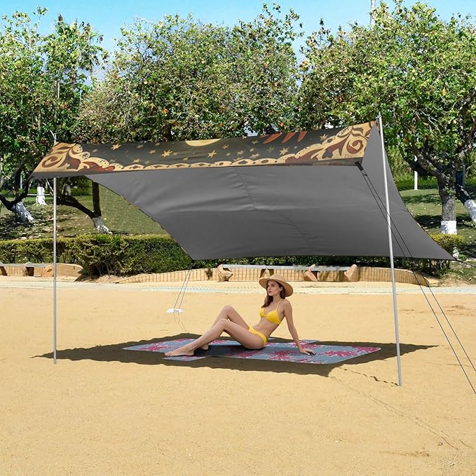 ALAZA Rooster Sun Star Beach Tent Sun Shelter Portable Canopy Sunshade for Outdoor Camping Picnics Backyard Fun 10x9 ft