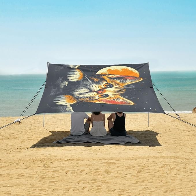 ALAZA Cat Kitten Cute Beach Tent Sun Shelter UPF50+ Protection Beach Shade Canopy w/ 4 Sandbags for Outdoor Camping Fishing Backyard Fun Picnic 10x9 ft