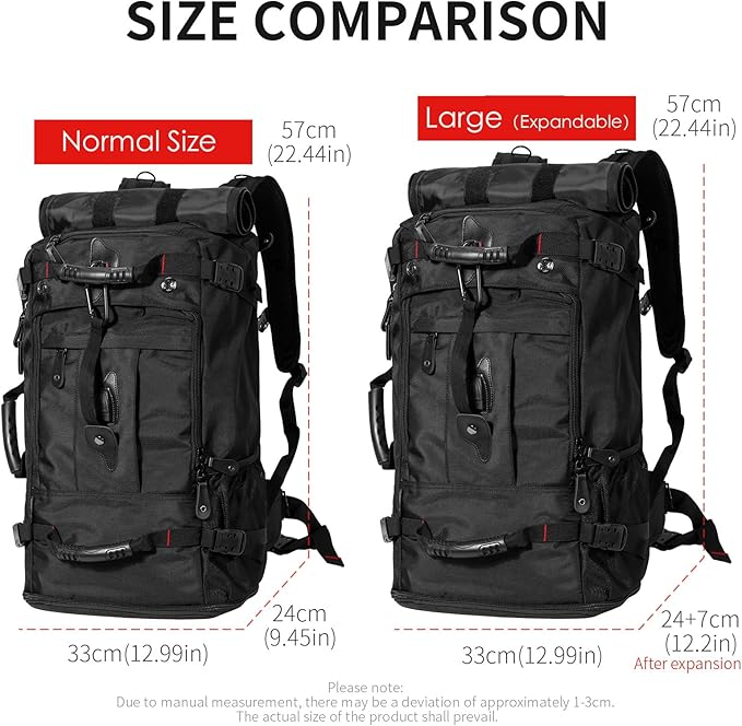 YOUMIAN Large Capacity For Travel Hiking Sports Carry On Backpack Durable Convertible Duffle Bag Laptop airplane (BLack 45L-Normal)