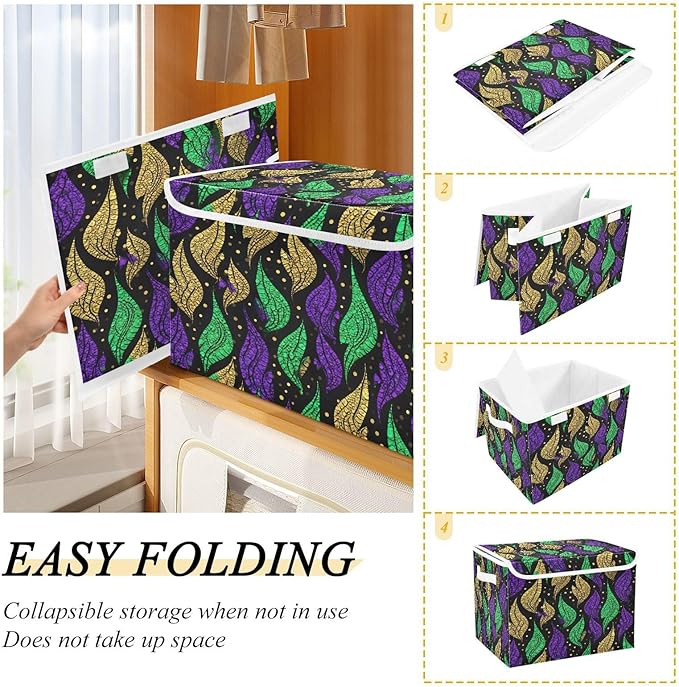Storage Baskets with Lids Mardi Gras Collapsible Bins Stackable Fabric Linen Baskets Closet Organizer Container 16.5x12.6x11.8