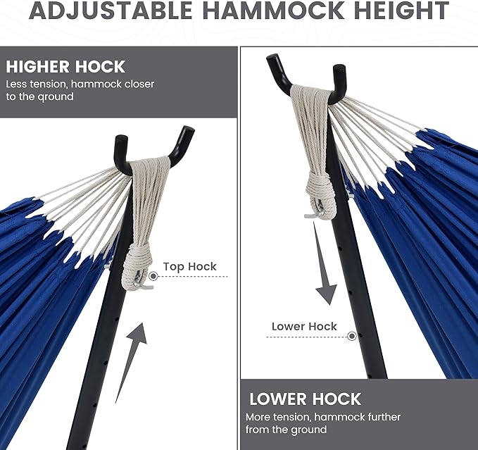Lazy Daze Hammocks Double Hammock with 9ft Space-Saving Steel Stand Includes Portable Carrying Case 450 Pounds Capacity (Dark Blue)