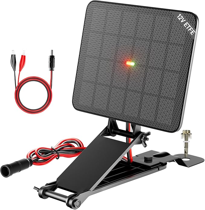 SUNAPEX 12V Deer Feeder Solar Panel 2.4W ETFE Monocrystalline Solar Trickle Charger - Waterproof Solar Battery Maintainer with Adjustable Mounting Bracket for Hunting Game Feeders Timers and Cameras